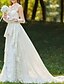 cheap Wedding Dresses-A-Line Wedding Dresses High Neck Sweep / Brush Train Chiffon Lace Tulle Long Sleeve Romantic Sexy See-Through Backless with Ruched Embroidery 2022