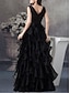 cheap Prom Dresses-A-Line Prom Dresses Empire Dress Party Wear Prom Floor Length Sleeveless V Neck Organza with Tiered 2024