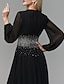 cheap Evening Dresses-A-Line Evening Gown Luxurious Dress Party Wear Formal Evening Floor Length Long Sleeve V Neck Tulle with Pleats Sequin Slit 2024