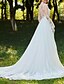cheap Wedding Dresses-A-Line Wedding Dresses High Neck Sweep / Brush Train Chiffon Lace Tulle Long Sleeve Romantic Sexy See-Through Backless with Ruched Embroidery 2022
