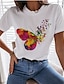 olcso Női pólók-Női Póló 100% pamut Szív Szivárvány Pillangó Hétköznapi Napi Pillangó Fekete Fehér Nyomtatott Rövid ujjú Alap Kerek Normál Nyár Tavasz