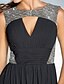 cheap Evening Dresses-A-Line Celebrity Style Dress Prom Sweep / Brush Train Sleeveless Jewel Neck Chiffon with Sequin Slit 2022 / Formal Evening