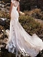 cheap Wedding Dresses-Engagement Formal Wedding Dresses Mermaid / Trumpet Illusion Neck Cap Sleeve Chapel Train Lace Bridal Gowns With Lace Insert Appliques 2024