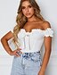 cheap Tank Tops &amp; Camis-Women&#039;s Daily Bodysuit Crop Top Solid Colored Short Sleeve Off Shoulder Basic Tops Slim White Black Pink S