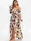 cheap Plus Size Dresses-Women&#039;s Strap Dress Midi Dress White Black Beige Short Sleeve Rose Floral Split Zipper Patchwork Summer Elegant Boho Butterfly Sleeve 2021 XL XXL 3XL 4XL 5XL / Plus Size