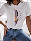 olcso Női pólók-Női Póló 100% pamut Szív Szivárvány Pillangó Hétköznapi Napi Pillangó Fekete Fehér Nyomtatott Rövid ujjú Alap Kerek Normál Nyár Tavasz
