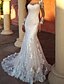 cheap Wedding Dresses-Mermaid / Trumpet Wedding Dresses Jewel Neck Sweep / Brush Train Lace Tulle Long Sleeve Sexy with Embroidery 2020 / Illusion Sleeve