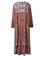 cheap Maxi Dresses-Women&#039;s Maxi long Dress Gray Red Brown Light Blue Long Sleeve Tribal Print Spring Summer Hot Vacation Boho vacation dresses Loose 2021 S M L XL XXL 3XL 4XL 5XL / High Waist