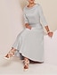 cheap Mother of the Bride Dresses-A-Line Mother of the Bride Dress Wedding Guest Elegant Vintage Plus Size Bateau Neck Tea Length Satin 3/4 Length Sleeve with Beading 2024