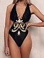 cheap One-piece swimsuits-Women&#039;s One Piece Swimsuit Criss Cross Cut Out Geometric Yellow Black Swimwear V Neck Bathing Suits Sexy / Padded Bras