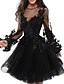 cheap Cocktail Dresses-A-Line Floral Homecoming Cocktail Party Dress Illusion Neck Jewel Neck Long Sleeve Short / Mini Lace Tulle with Appliques 2021