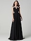 cheap Evening Dresses-A-Line Celebrity Style Dress Prom Sweep / Brush Train Sleeveless Jewel Neck Chiffon with Sequin Slit 2022 / Formal Evening