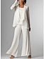 cheap Mother of the Bride Pantsuits-Jumpsuit / Pantsuit 3 Piece Mother of the Bride Dress Formal Wedding Guest Elegant Plus Size Wrap Included Bateau Neck Floor Length Chiffon Sleeveless with Lace 2024