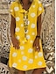 cheap Print Dresses-Women‘s Shift Dress Midi Dress Black Yellow Green Short Sleeve Floral Print Spring Summer V Neck Hot 2023 S M L XL XXL 3XL