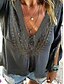 baratos Tops em tamanhos grandes-Women&#039;s Daily Wear T-shirt Solid Colored Long Sleeve Tops Streetwear V Neck Dark Gray