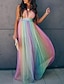 cheap Boho Dresses-Women&#039;s Maxi long Dress Swing Dress Rainbow Sleeveless Backless Patchwork Rainbow Striped Color Block Deep V Spring Summer Hot Elegant Vacation 2021 S M L XL XXL