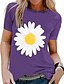 cheap Women&#039;s T-shirts-Women&#039;s T-shirt Floral Flower Round Neck Tops Basic Top White Black Purple