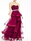 cheap Evening Dresses-A-Line Evening Gown Elegant Dress Party Wear Formal Evening Floor Length Sleeveless Sweetheart Tulle with Sash / Ribbon Tiered 2024
