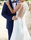 Χαμηλού Κόστους Νυφικά Φορέματα-Γραμμή Α Φορεματα για γαμο Με Κόσμημα Ουρά μέτριου μήκους Δαντέλα Σατέν Αμάνικο Απλό Λάγνος με 2021