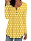 Недорогие Женские блузы и фуфайки-Жен. Блуза Длинная баска Рубашка Горошек Длинный рукав V-образный вырез Верхушки Желтый Зеленый Светло-серый