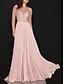 cheap Evening Dresses-A-Line Evening Gown Elegant Dress Engagement Formal Evening Sweep / Brush Train Long Sleeve Illusion Neck Chiffon with Pleats Sequin 2024