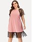 cheap Plus Size Dresses-Women&#039;s Shift Dress Knee Length Dress Blushing Pink Short Sleeve Solid Color Mesh Patchwork Summer Square Neck Elegant Streetwear 2021 L XL XXL 3XL 4XL / Plus Size