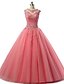 cheap Prom Dresses-Ball Gown Prom Dresses Elegant Dress Engagement Prom Floor Length Sleeveless Illusion Neck Organza with Pleats Crystals Appliques 2024