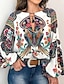 cheap Women&#039;s Blouses &amp; Shirts-Women&#039;s Blouse Floral Flower Blouse Shirt Long Sleeve Lace up Print Round Neck Basic White Orange S