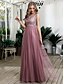 cheap Prom Dresses-A-Line Beautiful Back Wedding Guest Prom Dress Jewel Neck Sleeveless Floor Length Tulle with Sequin 2021