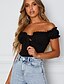 cheap Tank Tops &amp; Camis-Women&#039;s Daily Bodysuit Crop Top Solid Colored Short Sleeve Off Shoulder Basic Tops Slim White Black Pink S