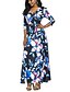 cheap Maxi Dresses-Women&#039;s Swing Dress Maxi long Dress Blue Red 3/4 Length Sleeve Floral Summer V Neck Sexy 2021 S M L XL