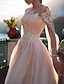 cheap Wedding Dresses-Beach Wedding Dresses in Color Wedding Dresses A-Line Illusion Neck Long Sleeve Sweep / Brush Train Lace Bridal Gowns With Embroidery Appliques 2024
