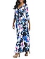 cheap Maxi Dresses-Women&#039;s Swing Dress Maxi long Dress Blue Red 3/4 Length Sleeve Floral Summer V Neck Sexy 2021 S M L XL