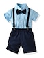 cheap Sets-Kids Boys&#039; Shirt &amp; Shorts Clothing Set Short Sleeve Blue Yellow Color Block Cotton School Basic