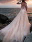 cheap Wedding Dresses-Beach Open Back Wedding Dresses A-Line Illusion Neck Long Sleeve Court Train Lace Bridal Gowns With Appliques Summer Fall Wedding Party 2023, Women&#039;s Clothing