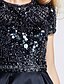 cheap Evening Dresses-A-Line Evening Gown Elegant Dress Engagement Formal Evening Sweep / Brush Train Short Sleeve Jewel Neck Satin with Sequin 2024