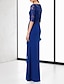 cheap Evening Dresses-Sheath / Column Cut Out Elegant Wedding Guest Formal Evening Dress Jewel Neck Half Sleeve Floor Length Chiffon with Sash / Ribbon 2022