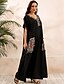 voordelige Maxi-jurken-Women&#039;s Kaftan Dress Maxi long Dress Black Short Sleeve Print Summer V Neck Hot Casual Boho vacation dresses 2021 S M L XL XXL 3XL 4XL 5XL / Plus Size