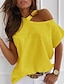 Χαμηλού Κόστους Γυναικεία T-Shirts-Γυναικεία Μπλουζάκι Μπλούζα Μονόχρωμο Λάγνος Dolman μανίκια Μαύρο Κίτρινο Ρουμπίνι Ασυμμετρικό Κοντομάνικο Causal Καθημερινά Αργίες Διακοπές Βίντατζ Λατρευτός Στρογγυλή Λαιμόκοψη Ώμοι Έξω