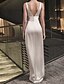 cheap Evening Dresses-Sheath / Column Evening Gown Reformation Amante Dress Wedding Guest Floor Length Sleeveless V Neck Charmeuse with Sleek Draping Slit 2023