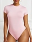 cheap Bodysuits-Women&#039;s Workout Bodysuit Button Slim Solid Color Crew Neck Active Sport Daily Slim Short Sleeve Green Pink Wine S M L Spring / One Piece / Monokini / Sexy Gym
