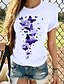 cheap Women&#039;s T-shirts-Women&#039;s Casual Daily Butterfly Theme 3D Cat T shirt Tee Cat Graphic Butterfly Short Sleeve Print Round Neck Basic Tops Loose 100% Cotton Cat White Purple S