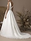 billiga Brudklänningar-hall enkla bröllopsklänningar a-linje v-ringad ärmlös svep-/borsttåg brudklänningar i satin med veck 2024