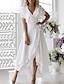 cheap Plain Dresses-Women‘s Curve White Dress Midi Dress White Dark Blue Sleeveless Pure Color Ruffle Plus High Low Spring Summer Deep V Hot Elegant Sexy Party 2023 S M L XL XXL 3XL 4XL 5XL