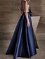 cheap Evening Dresses-A-Line Evening Gown Color Block Dress Engagement Detachable Half Sleeve Illusion Neck Satin with Bow(s) 2023