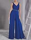 cheap Special Occasion Dresses-Jumpsuits Prom Dresses Elegant Dress Wedding Guest Prom Floor Length Sleeveless V Neck Chiffon with Sash / Ribbon 2024
