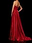 cheap Evening Dresses-A-Line Evening Gown Beautiful Back Dress Engagement Formal Evening Sweep / Brush Train Sleeveless One Shoulder Satin with Pleats Slit 2024