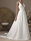 preiswerte Hochzeitskleider-Einfache Brautkleider im Saalstil, A-Linie, V-Ausschnitt, ärmellos, Sweep/Pinselzug, Satin-Brautkleider mit Falten 2024