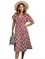 cheap Print Dresses-Women&#039;s A Line Dress Knee Length Dress Red Dusty Blue Short Sleeve Floral Summer V Neck Hot Casual 2021 S M L XL