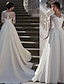 Χαμηλού Κόστους Νυφικά Φορέματα-Αρραβώνας Επίσημο Φορεματα για γαμο Γραμμή Α Λαιμόκοψη V Μακρυμάνικο Ουρά μέτριου μήκους Σατέν Νυφικά φορέματα Με Διακοσμητικά Επιράμματα 2024